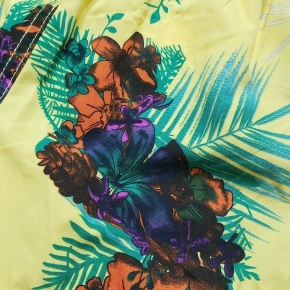 TROPICAL JUNGLE boardshorts summer Palm tree floral yellow women's SZ M - Picture 2 of 9